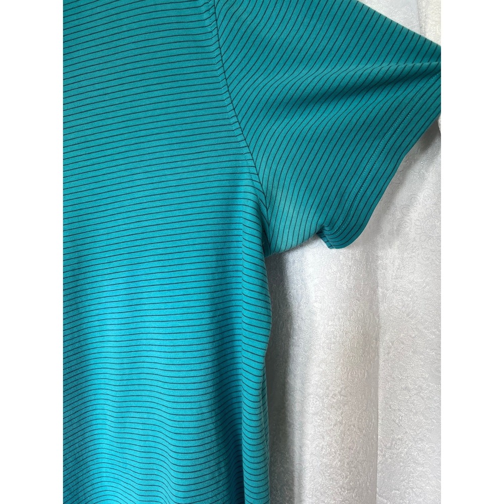 Calvin Klein Mens 90s Preppy Teal Green Striped Short Sleeve Cotton Polo‎ Large - Picture 5 of 7